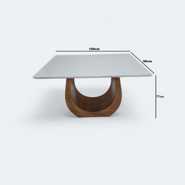 1 Mesa Emirados Mini em Madeira Amêndoa com Tampo de Vidro Off White 120 x 90 - 04 Lugares