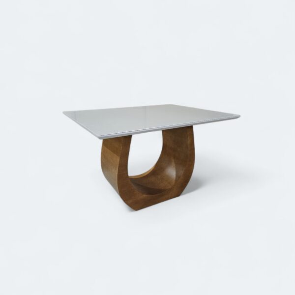 Mesa Emirados Mini em Madeira Amêndoa com Tampo de Vidro Off White 120 x 90