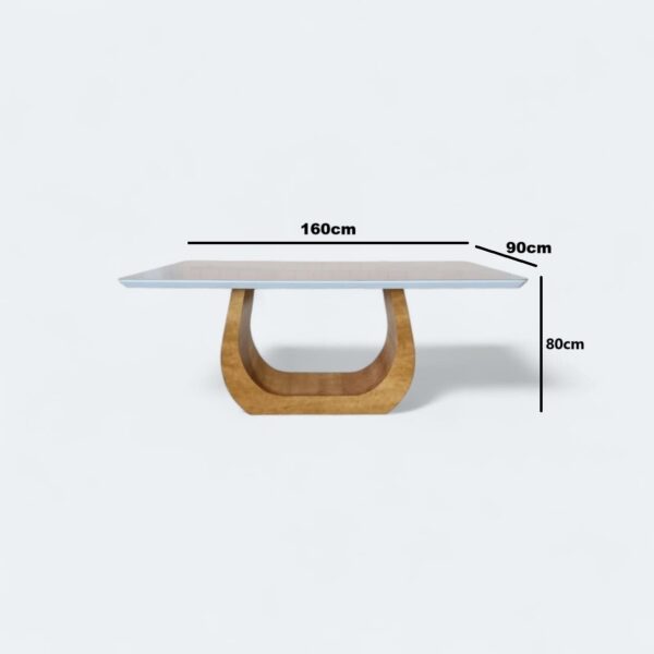 1 Mesa Emirados Amêndoa com Tampo de Vidro Off White 160 x 90 - 06 Lugares