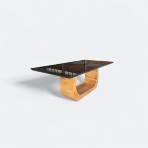 Mesa Emirados Madeira Amêndoa com Tampo de Vidro Preto 160 x 90