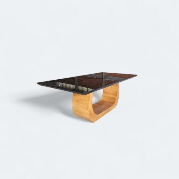 Mesa Emirados Madeira Amêndoa com Tampo de Vidro Preto 160 x 90