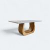 1 Mesa Emirados Amêndoa com Tampo de Vidro Off White 160 x 90 - 06 Lugares