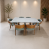 Conjunto Emirados tampo vidro180x100 cm Off White com Cadeiras Safira Verde Linho
