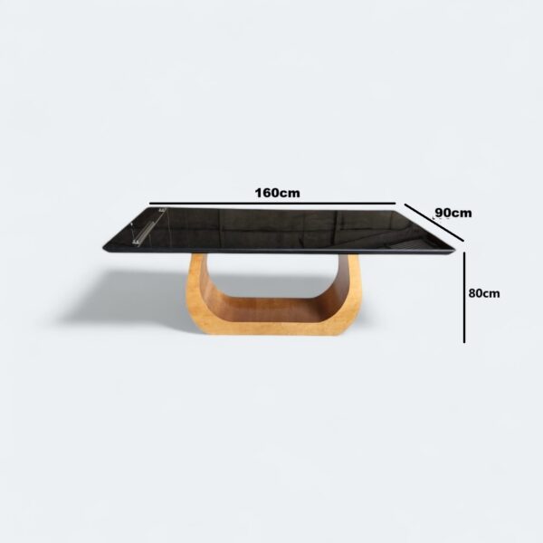 WhatsApp Image 2024-10-18 at 14.44.59 Mesa Emirados Madeira Amêndoa com Tampo de Vidro Preto 160 x 90 - 06 Lugares