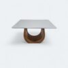 Mesa Emirados Mini em Madeira Amêndoa com Tampo de Vidro Off White 120 x 90