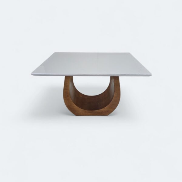 Mesa Emirados Mini em Madeira Amêndoa com Tampo de Vidro Off White 120 x 90