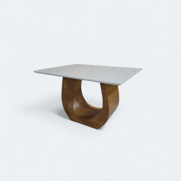 Mesa Emirados Mini em Madeira Amêndoa com Tampo de Vidro Off White 120 x 90