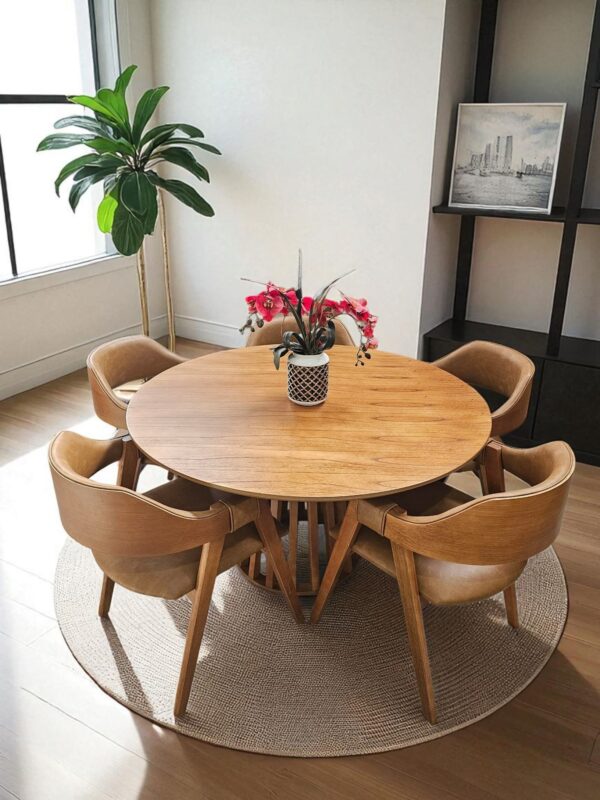 Mesa Florença Redonda com Tampo Laminado Amêndoa