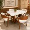 Mesa Emirados Mini em Madeira Amêndoa com Tampo de Vidro Off White 120 x 90