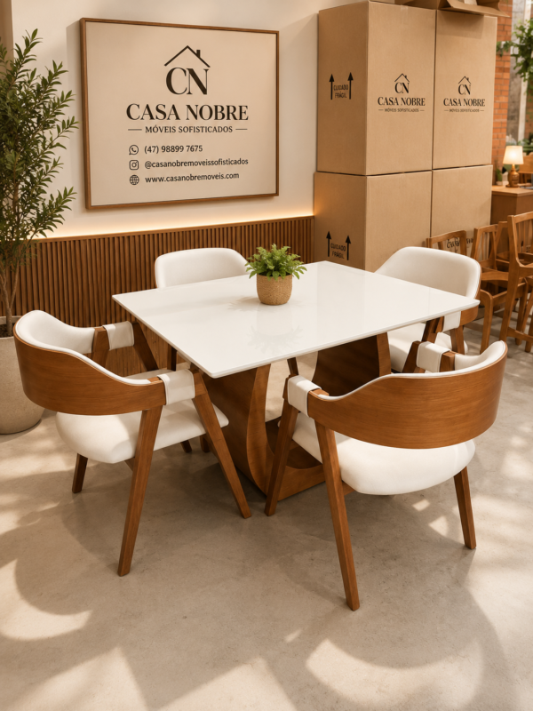 Mesa Emirados Mini em Madeira Amêndoa com Tampo de Vidro Off White 120 x 90