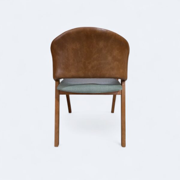 Cadeira London Amêndoa com Estofado em Linho Verde com Courissimo Caramelo