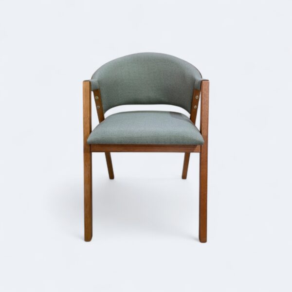 Cadeira London Amêndoa com Estofado em Linho Verde com Courissimo Caramelo