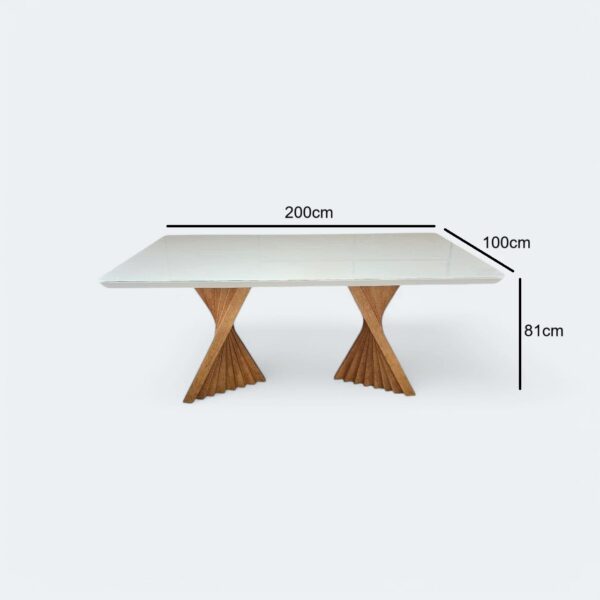 Mesa Verona Bases Amêndoa e Tampo Off White com Vidro 220x110