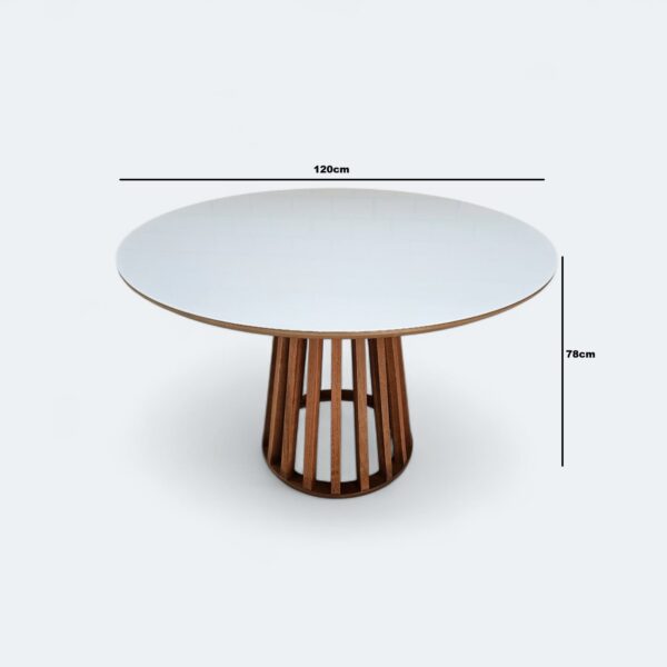 Mesa Florença Redonda com Tampo Laminado Branco com vidro 120cm