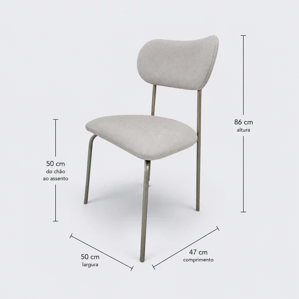 Cadeira Serena em Metal Champagne com Estofado em Boucle Bege