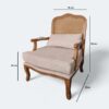 Poltrona King Amêndoa com Estofado em Linho Cinza e Encosto Rattan