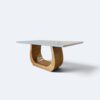 Conjunto Emirados Amêndoa com Vidro Off White 200x100 + 06 Cadeiras Milano Courissimo Caramelo com Rattan