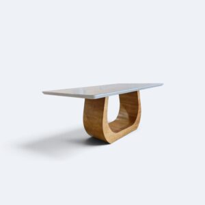 Mesa Emirados Amêndoa com Tampo Off White e Vidro Off White 160x90