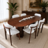 Conjunto Serena Pinhão 200x100 cm + 06 Cadeira Serena Pinhão Palha com Estofado em Facto branco