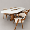 Conjunto Nápolis 260×130 com Vidro Off White + 06 Cadeiras Safira Courissimo Bege