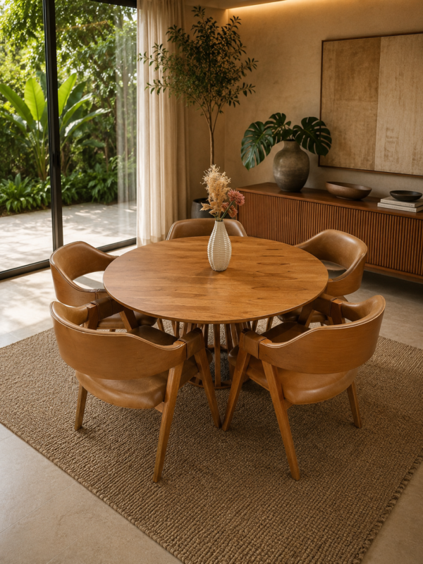 Conjunto Florença 140 cm + 05 Cadeiras Safira courissimo Caramelo