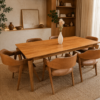 Conjunto Paluzzo Amêndoa 180×90 com 06 Cadeiras Safira Amêndoa Estofado em couríssimo Caramelo