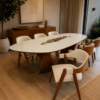 Conjunto Nápolis 260×130 com Vidro Off White + 06 Cadeiras Safira Courissimo Bege