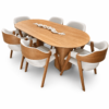 Conjunto Treviso Amendoa 200x100 cm + 06 Cadeira Safira Amêndoa com estofado em Linho Branco