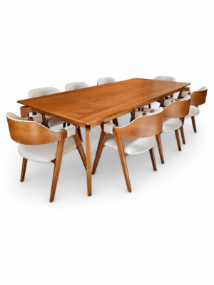 Conjunto Paluzzo Amêndoa 260x100 cm com Cadeiras Safira Amêndoa Facto Branco - 8 Lugares