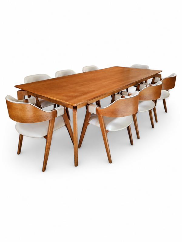 Conjunto Paluzzo Amêndoa 260x100 cm com Cadeiras Safira Amêndoa Facto Branco - 8 Lugares