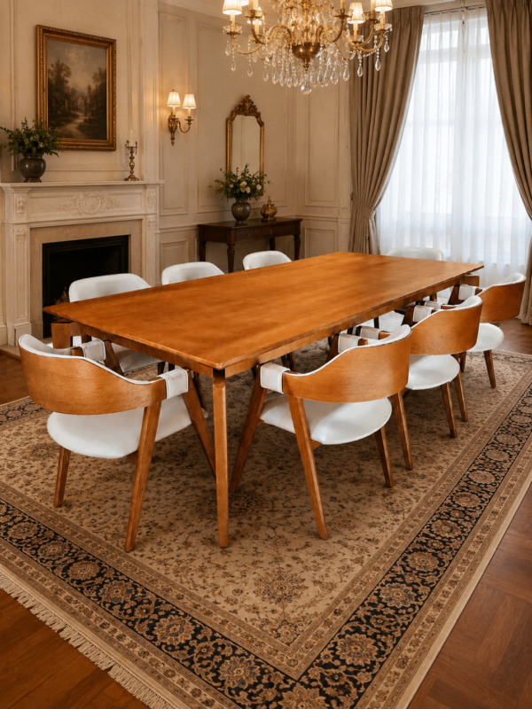 Conjunto Paluzzo Amêndoa 260x100 cm com Cadeiras Safira Amêndoa Facto Branco - 8 Lugares