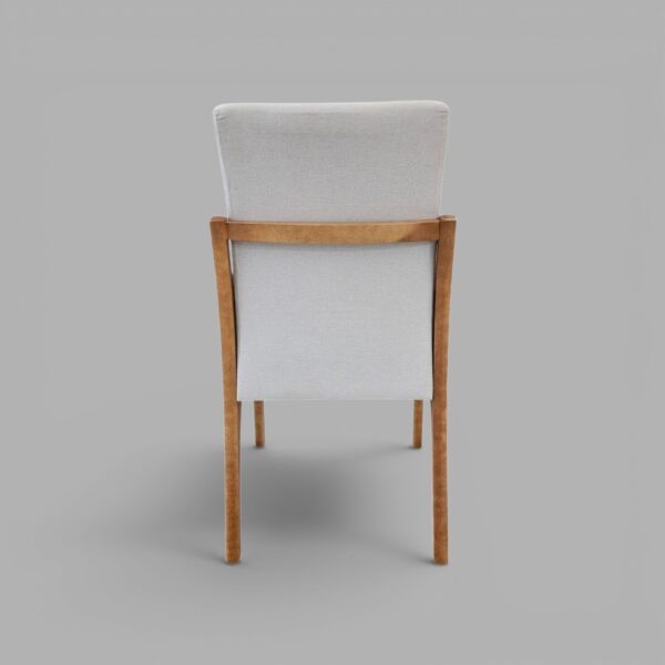 Conjunto Paluzzo Amêndoa 180×90 com 06 Cadeiras Milano Amêndoa com Estofado em Linho Branco