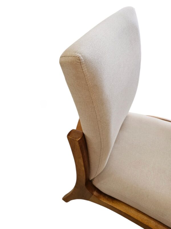 Conjunto Palazzo Amêndoa 180×90 com 06 Cadeiras Milano Amêndoa com Estofado em Linho Branco