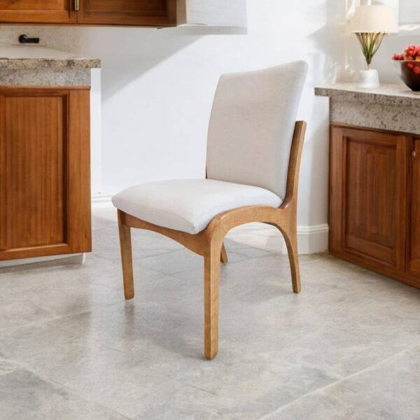 Conjunto Palazzo Amêndoa 180×90 com 06 Cadeiras Milano Amêndoa com Estofado em Linho Branco