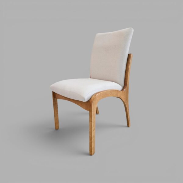 Conjunto Paluzzo Amêndoa 180×90 com 06 Cadeiras Milano Amêndoa com Estofado em Linho Branco