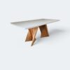 Mesa Verona Bases Amêndoa e Tampo Off White com Vidro 220x110
