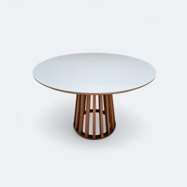 Mesa Florença Redonda com Tampo Vidro Branco 120cm