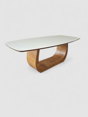 Mesa London Amêndoa com Tampo Vidro Off White 220 x 110 cm - 8 lugares