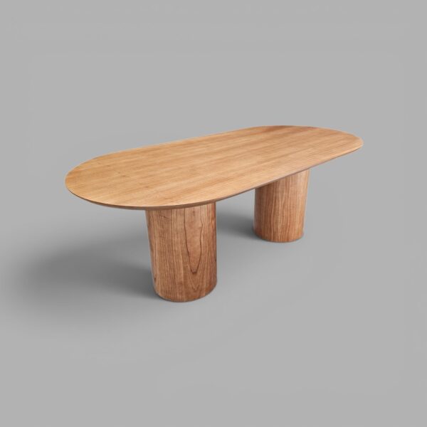 Conjunto Treviso Amendoa 260×130 + 08 Cadeira Safira Amêndoa com estofado em Courissimo Cinza 9302