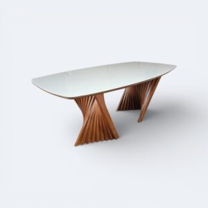 Mesa Viena Amêndoa Com Vidro Off White 200x100