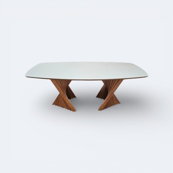 Mesa Viena Amêndoa Com Vidro Off White 200x100