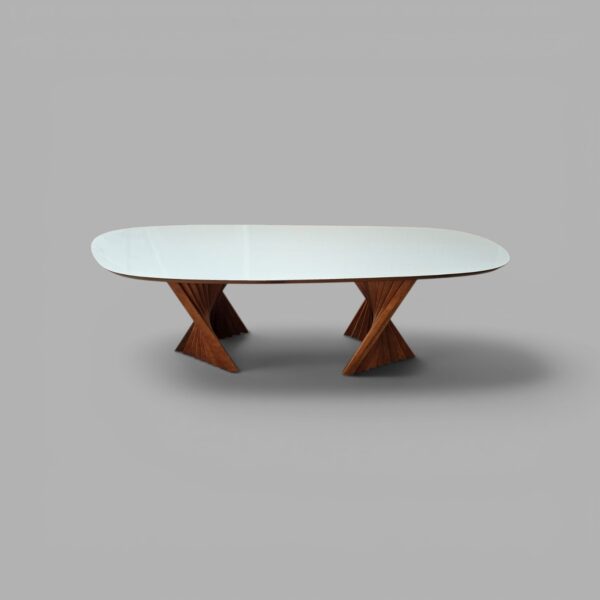 Mesa Nápolis Amêndoa Com Vidro Off White 260x130