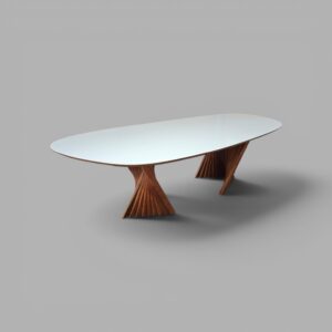 Mesa Nápolis Amêndoa Com Vidro Off White 260x130