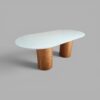 Mesa Treviso com Base Amêndoa e Tampo Branco com vidro Branco 200 x 100