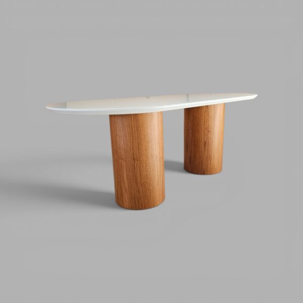 Mesa Treviso com Base Amêndoa e Tampo Branco com vidro Branco 200 x 100