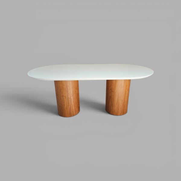 Mesa Treviso com Base Amêndoa e Tampo Branco com vidro Branco 200 x 100