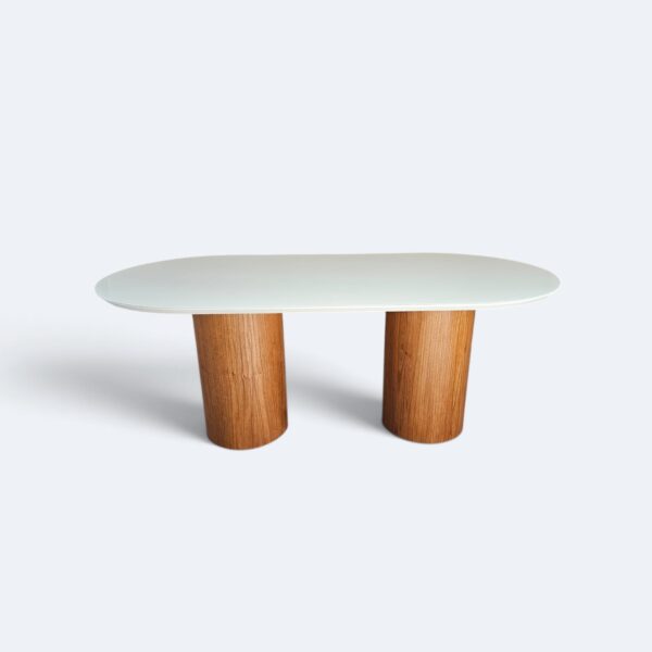 Mesa Treviso com Base Amêndoa e Tampo Branco com vidro Branco 200 x 100