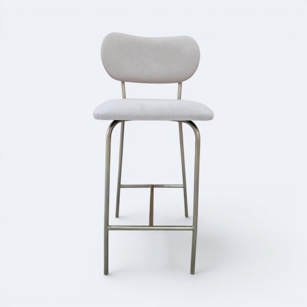 Banqueta Serena em Metal Champagne com Estofado em Boucle Bege