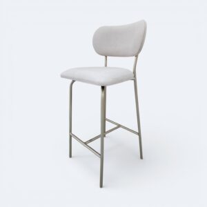 Banqueta Serena em Metal Champagne com Estofado em Boucle Bege