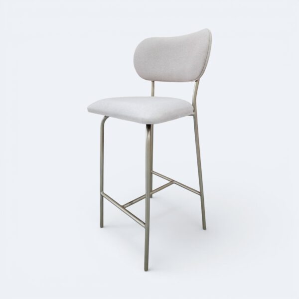 Banqueta Serena em Metal Champagne com Estofado em Boucle Bege